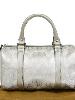 GUCCI Logo Imprime GG Pattern Hand Tote Bag PVC Leather Silver Italy SHW 89KC688